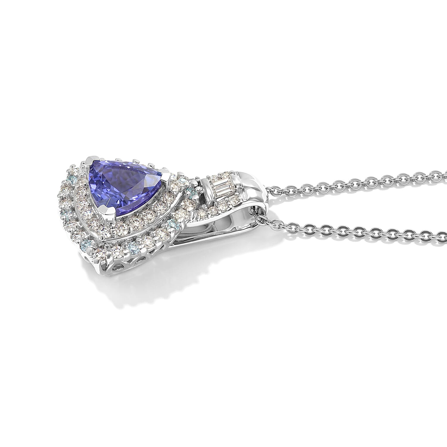 D'Joy Premium Tanzanite, Paraiba Tourmaline and Diamond 1.50 ctw Ocean Royale Collection Pendant Necklace in Rhodium Over Sterling Silver 20 Inches