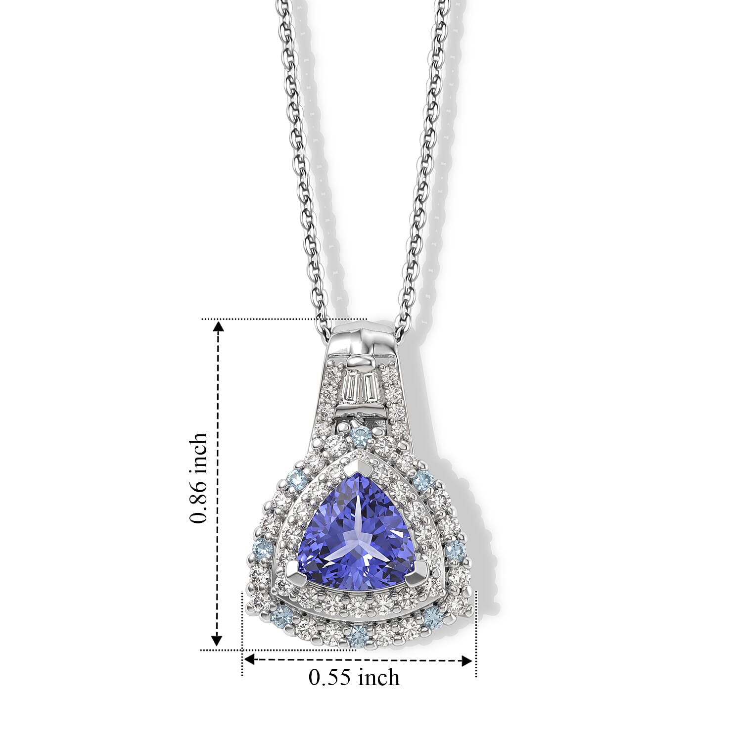 D'Joy Premium Tanzanite, Paraiba Tourmaline and Diamond 1.50 ctw Ocean Royale Collection Pendant Necklace in Rhodium Over Sterling Silver 20 Inches