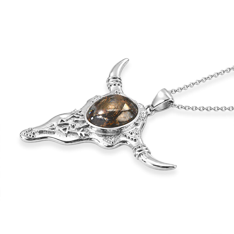 EverTrue Silver Shungite Matrix 8.50 ctw Pendant Necklace in Stainless Steel 20 Inches