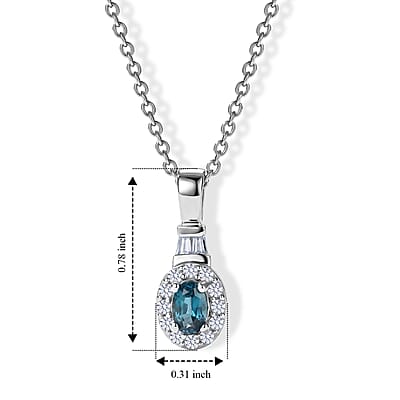 EverTrue Teal Kyanite and Moissanite 0.90 ctw Pendant in Platinum Bond with Stainless Steel Necklace (20 Inches)