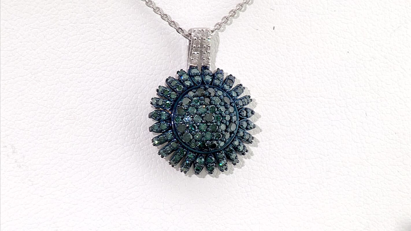 D''Joy Blue Diamond (IR), Diamond Pendant Necklace (20 Inches) in Rhodium Over Sterling Silver 1.00 ctw