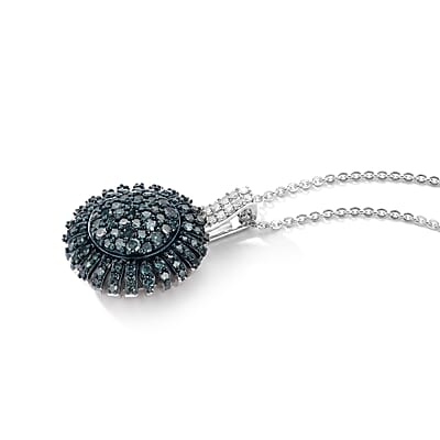 D'Joy Blue and White Diamond 1.00 ctw Pendant Necklace (20 Inches) in Rhodium Over Sterling Silver