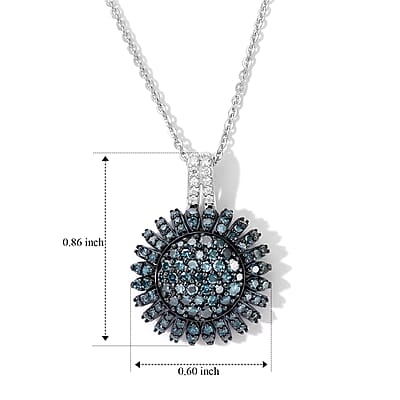 D'Joy Blue and White Diamond 1.00 ctw Pendant Necklace (20 Inches) in Rhodium Over Sterling Silver