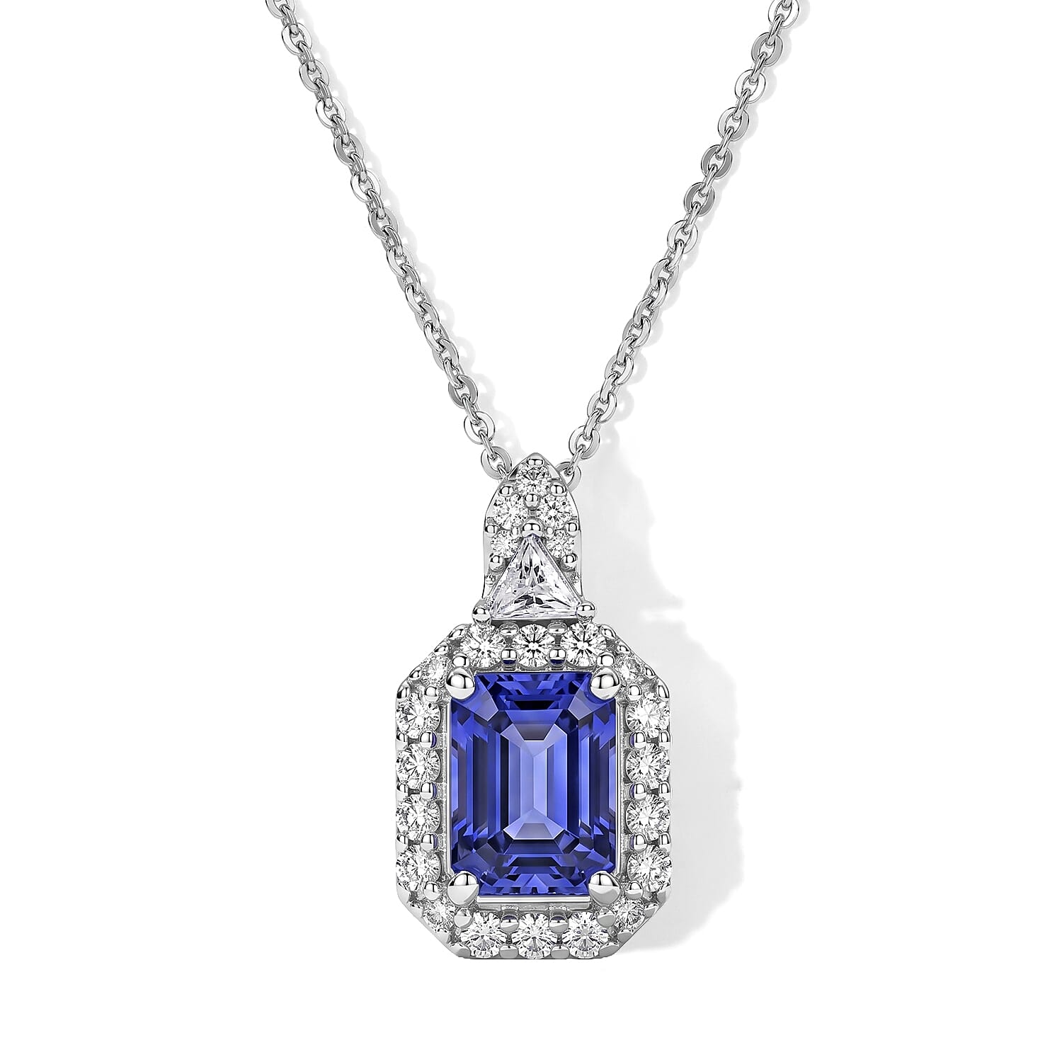 D'Joy Premium Tanzanite, Moissanite  Pendant Necklace (18 Inch) in Rhodium Over Sterling Silver  1.94 ctw