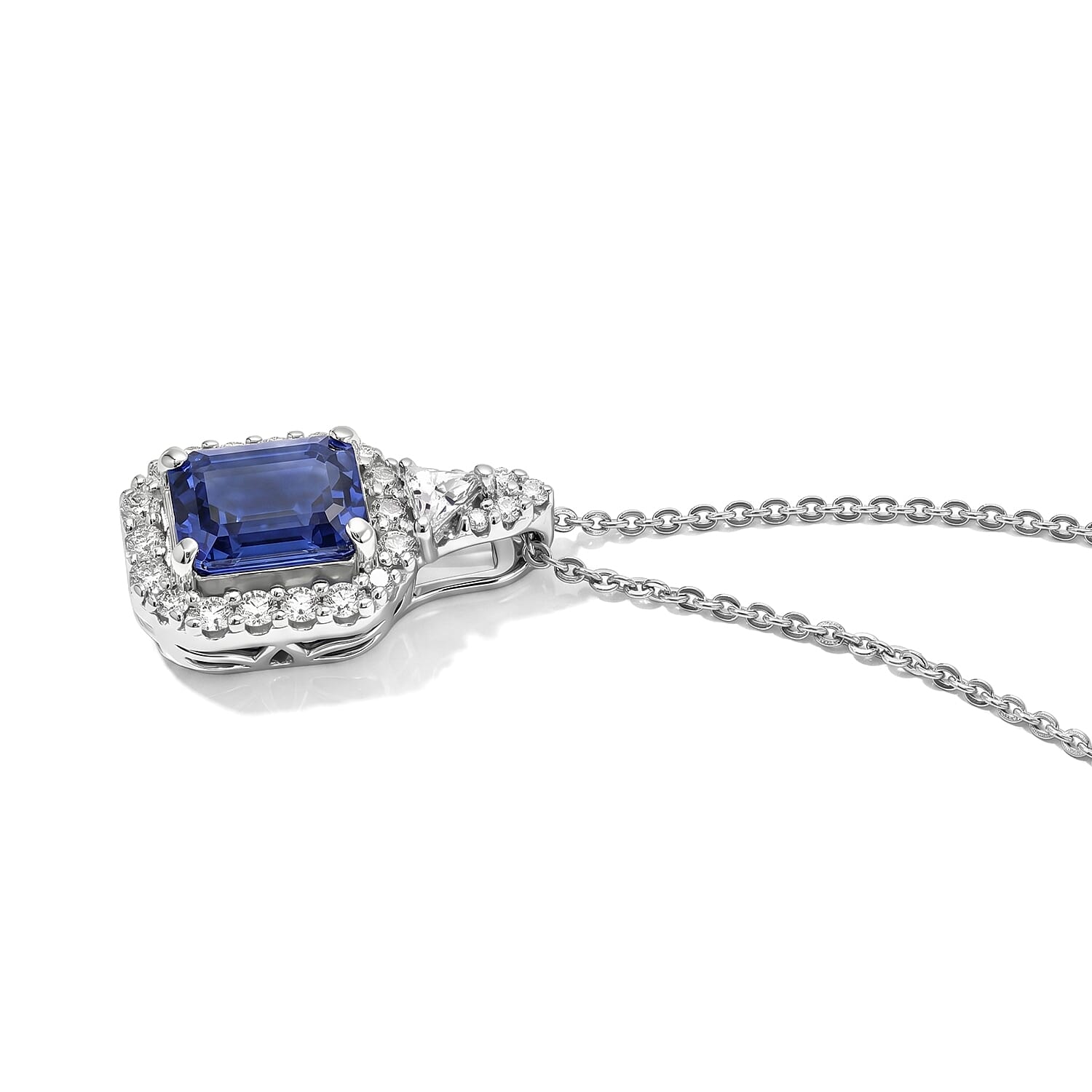 D'Joy Premium Tanzanite, Moissanite  Pendant Necklace (18 Inch) in Rhodium Over Sterling Silver  1.94 ctw