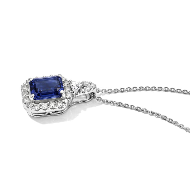 D'Joy Premium Tanzanite, Moissanite  Pendant Necklace (18 Inch) in Rhodium Over Sterling Silver  1.94 ctw