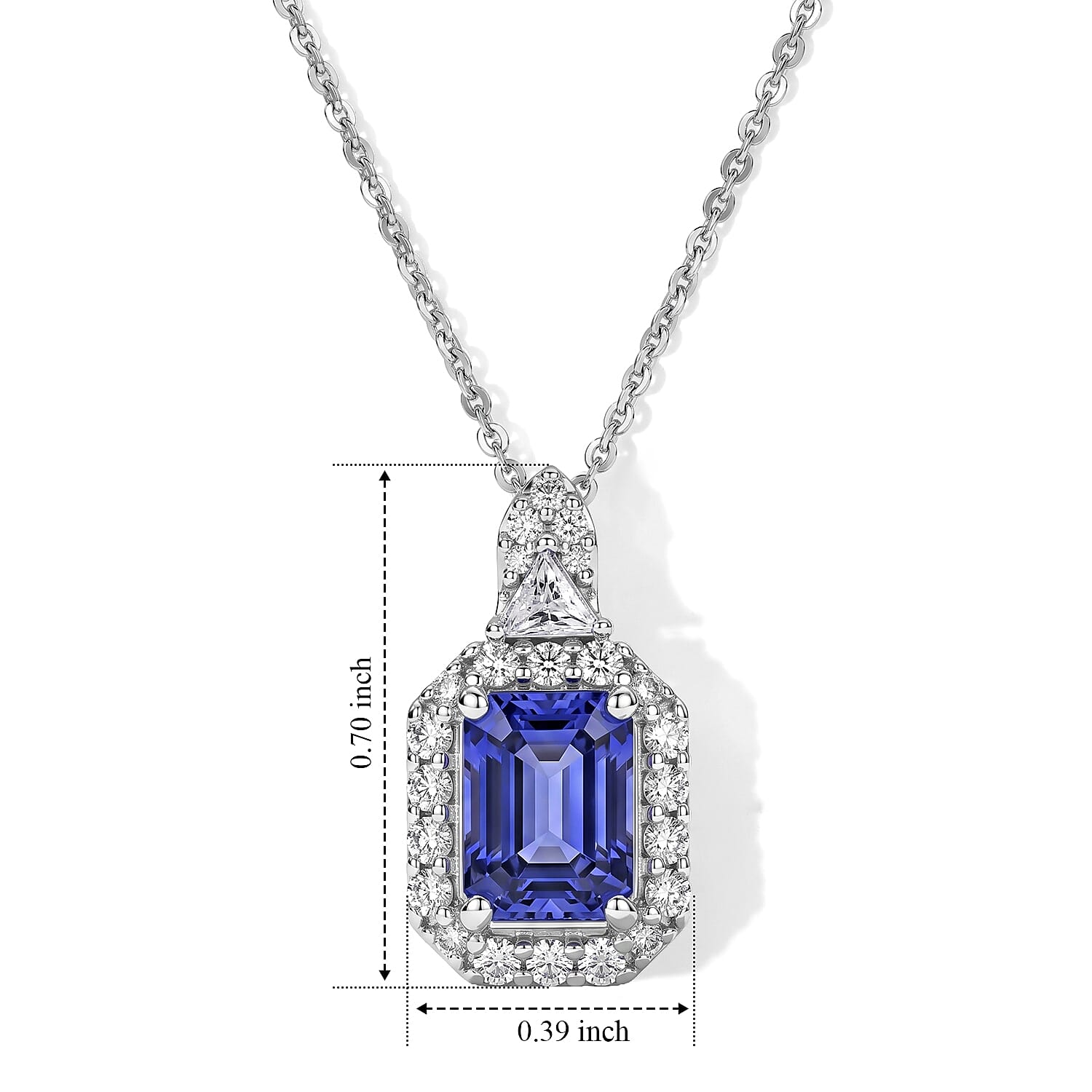 D'Joy Premium Tanzanite, Moissanite  Pendant Necklace (18 Inch) in Rhodium Over Sterling Silver  1.94 ctw
