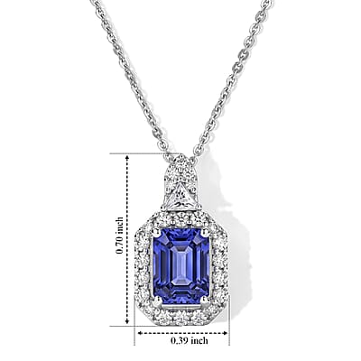 D'Joy Premium Tanzanite, Moissanite  Pendant Necklace (18 Inch) in Rhodium Over Sterling Silver  1.94 ctw