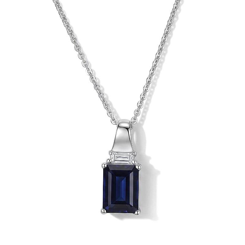 D'Joy Premium Catalina Iolite and Moissanite 1.50 ctw Pendant Necklace in Rhodium Over Sterling Silver 20 Inches