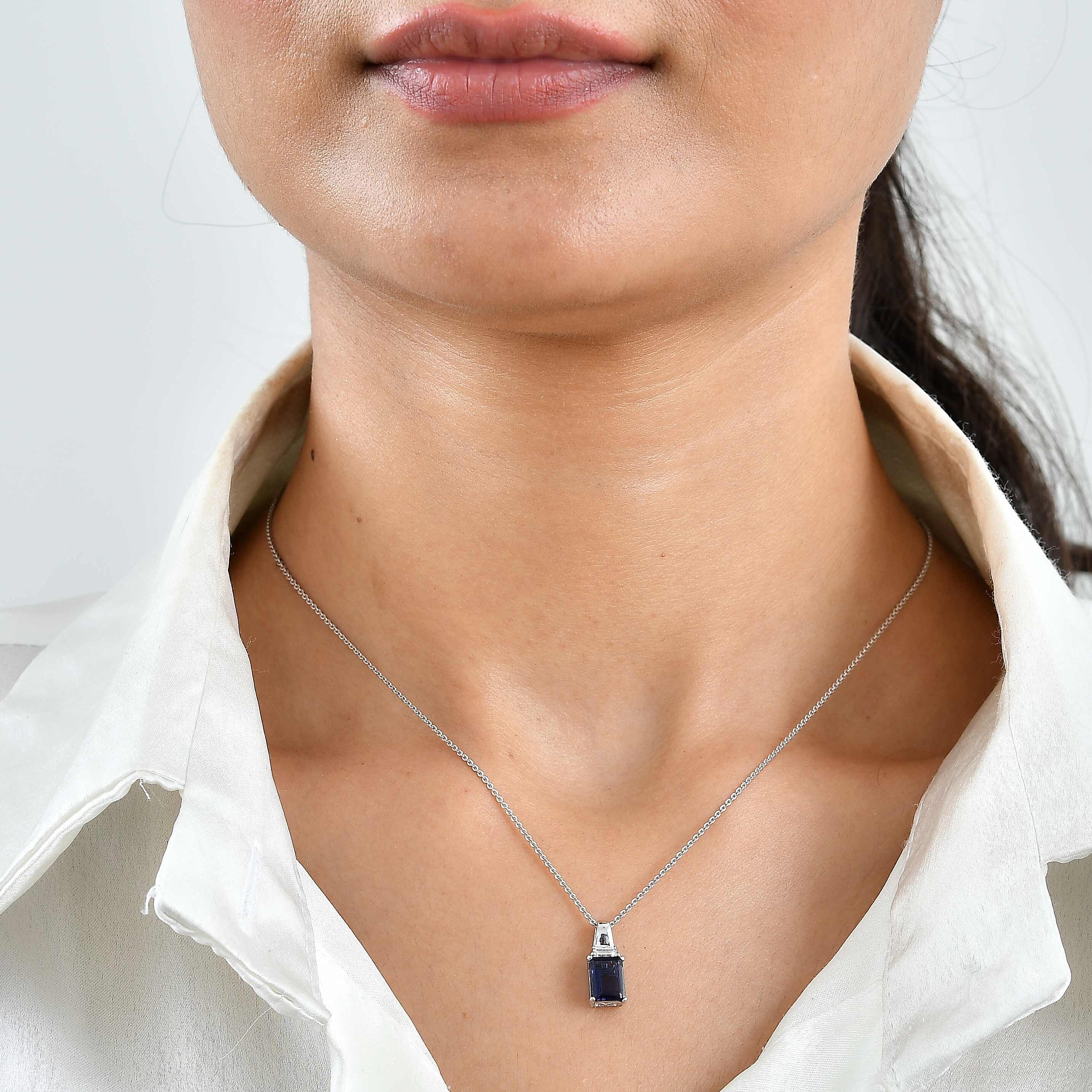 D'Joy Premium Catalina Iolite and Moissanite 1.50 ctw Pendant Necklace in Rhodium Over Sterling Silver 20 Inches