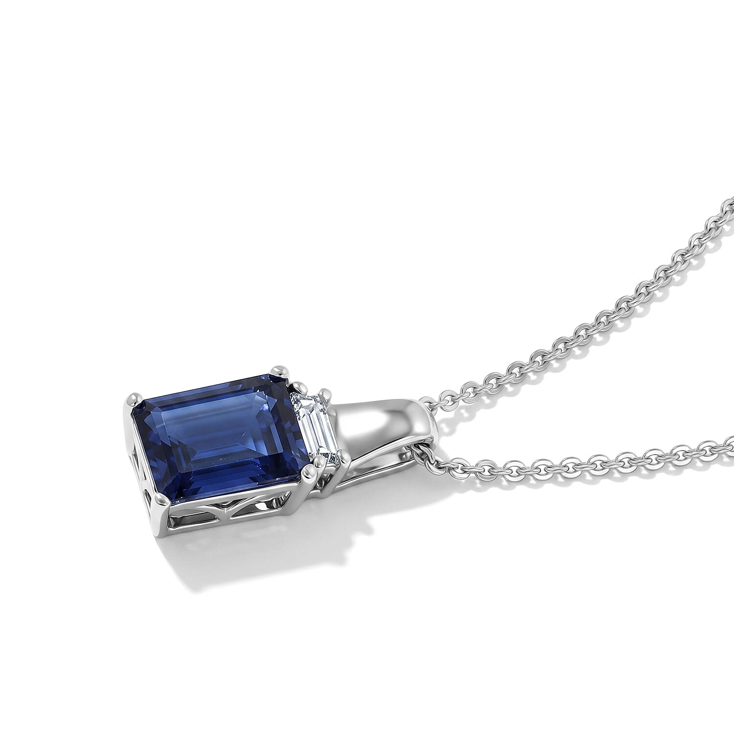D'Joy Premium Catalina Iolite and Moissanite 1.50 ctw Pendant Necklace in Rhodium Over Sterling Silver 20 Inches