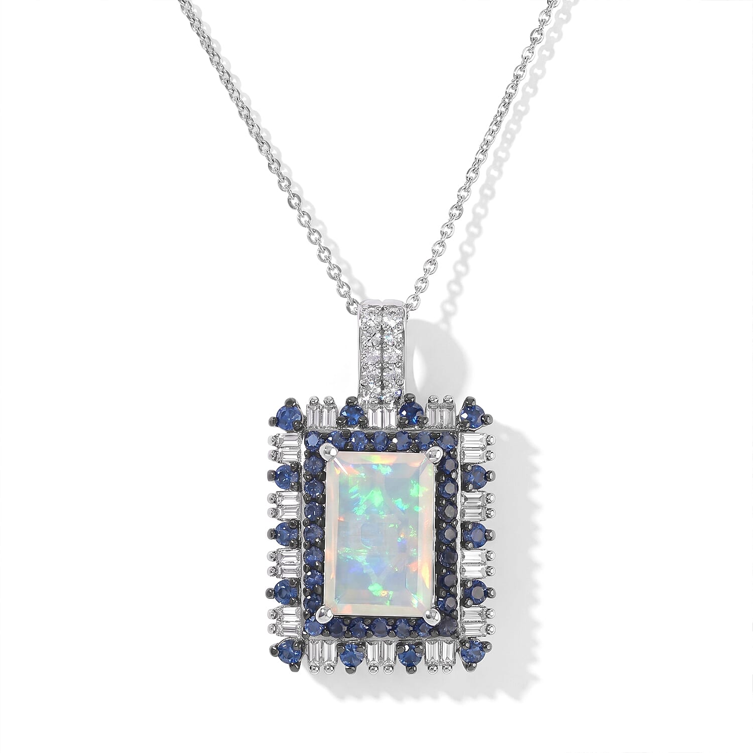 D'Joy Premium Ethiopian Welo Opal and Multi Gemstone 3.75 ctw Pendant Necklace in Rhodium Over Sterling Silver 20 Inches
