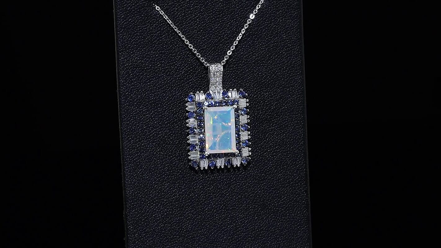 D'Joy Premium Ethiopian Welo Opal, Multi Gemstone Pendant Necklace (20 Inches) in Rhodium Over Sterling Silver 3.75 ctw