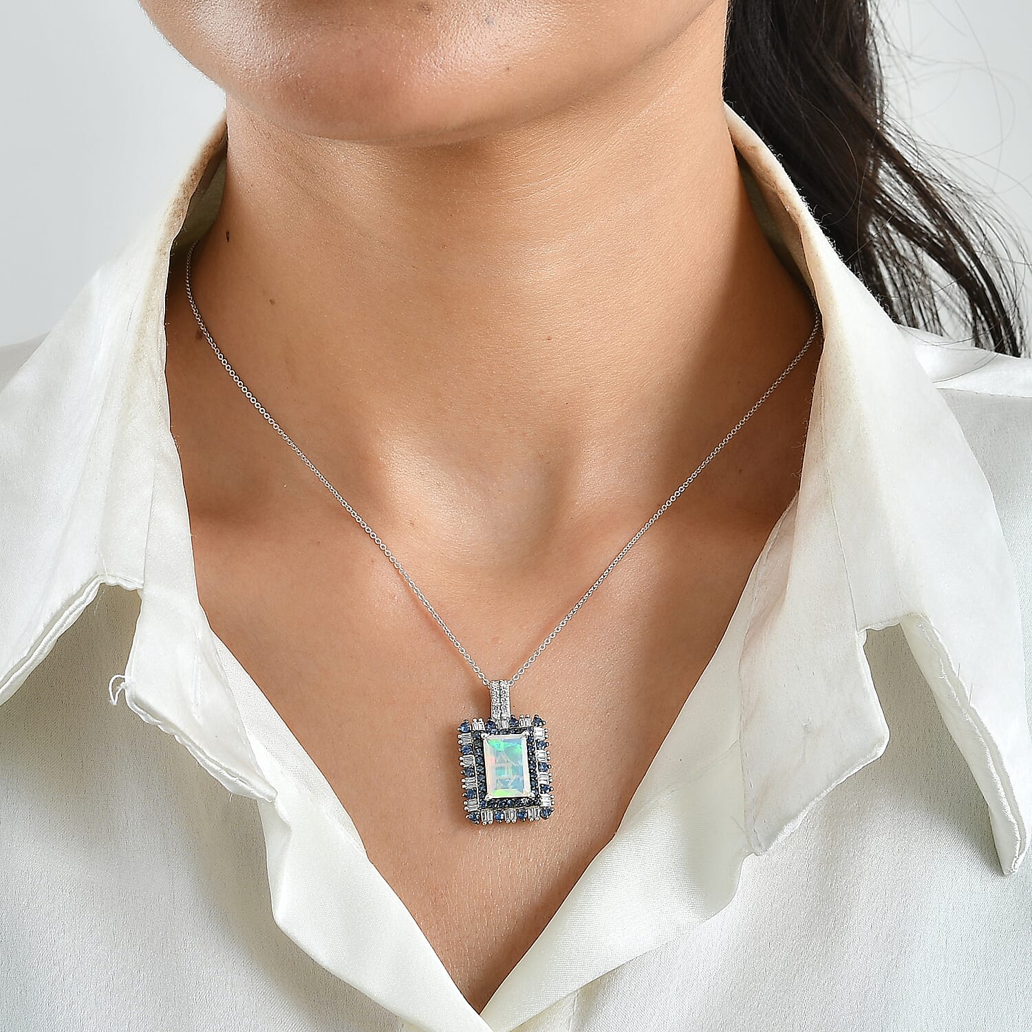 D'Joy Premium Ethiopian Welo Opal and Multi Gemstone 3.75 ctw Pendant Necklace in Rhodium Over Sterling Silver 20 Inches