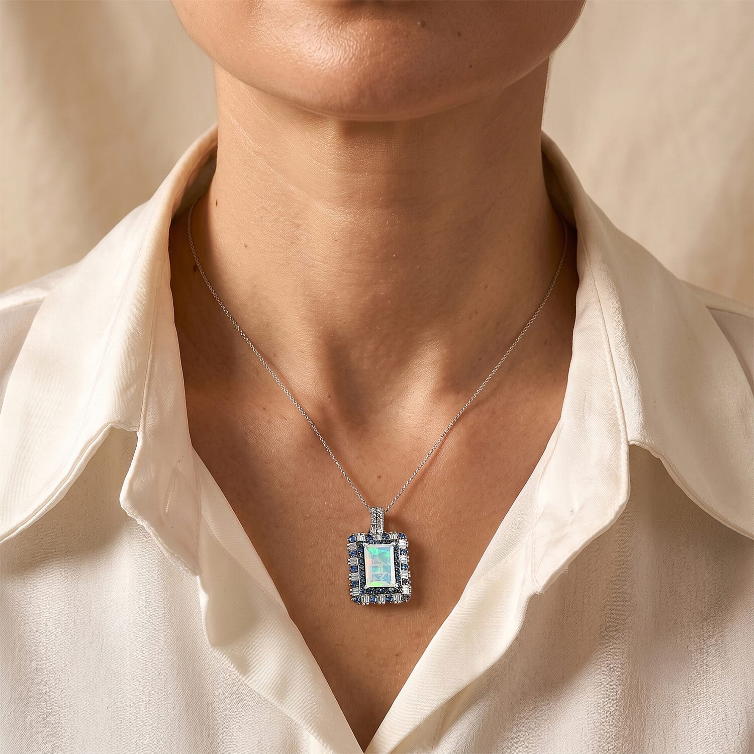 D'Joy Premium Ethiopian Welo Opal and Multi Gemstone 3.75 ctw Pendant Necklace in Rhodium Over Sterling Silver 20 Inches