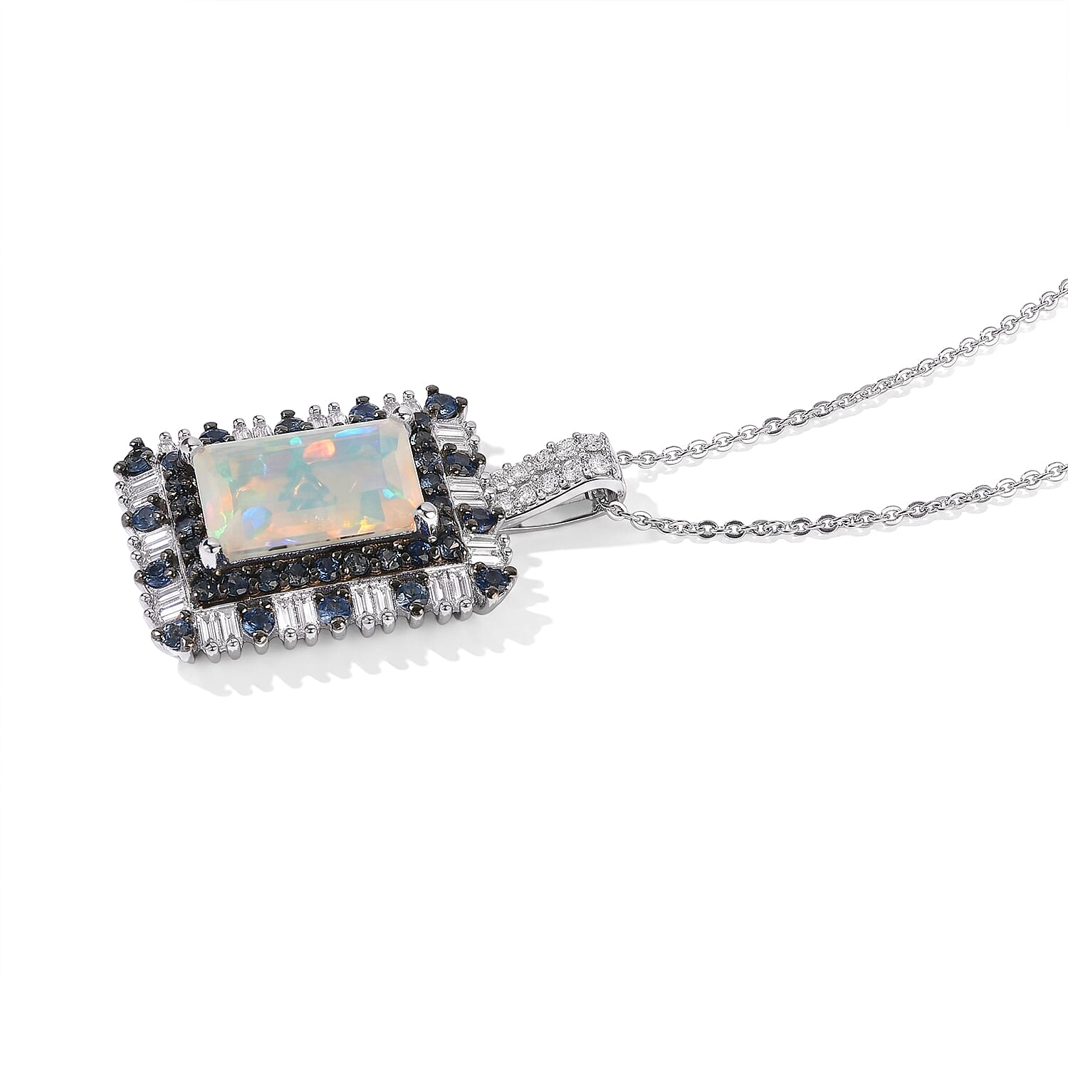 D'Joy Premium Ethiopian Welo Opal and Multi Gemstone 3.75 ctw Pendant Necklace in Rhodium Over Sterling Silver 20 Inches