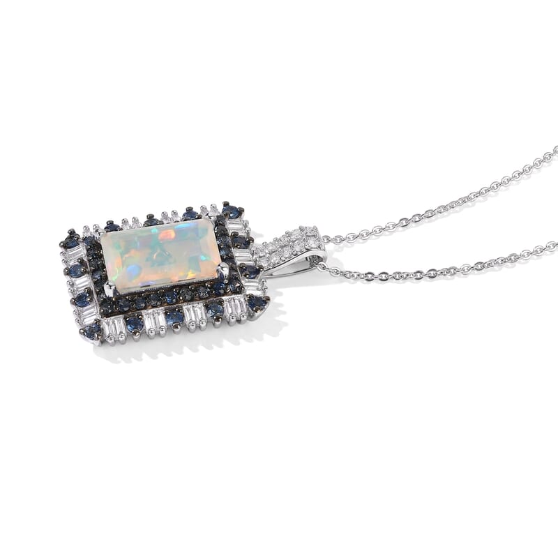 D'Joy Premium Ethiopian Welo Opal and Multi Gemstone 3.75 ctw Pendant Necklace in Rhodium Over Sterling Silver 20 Inches