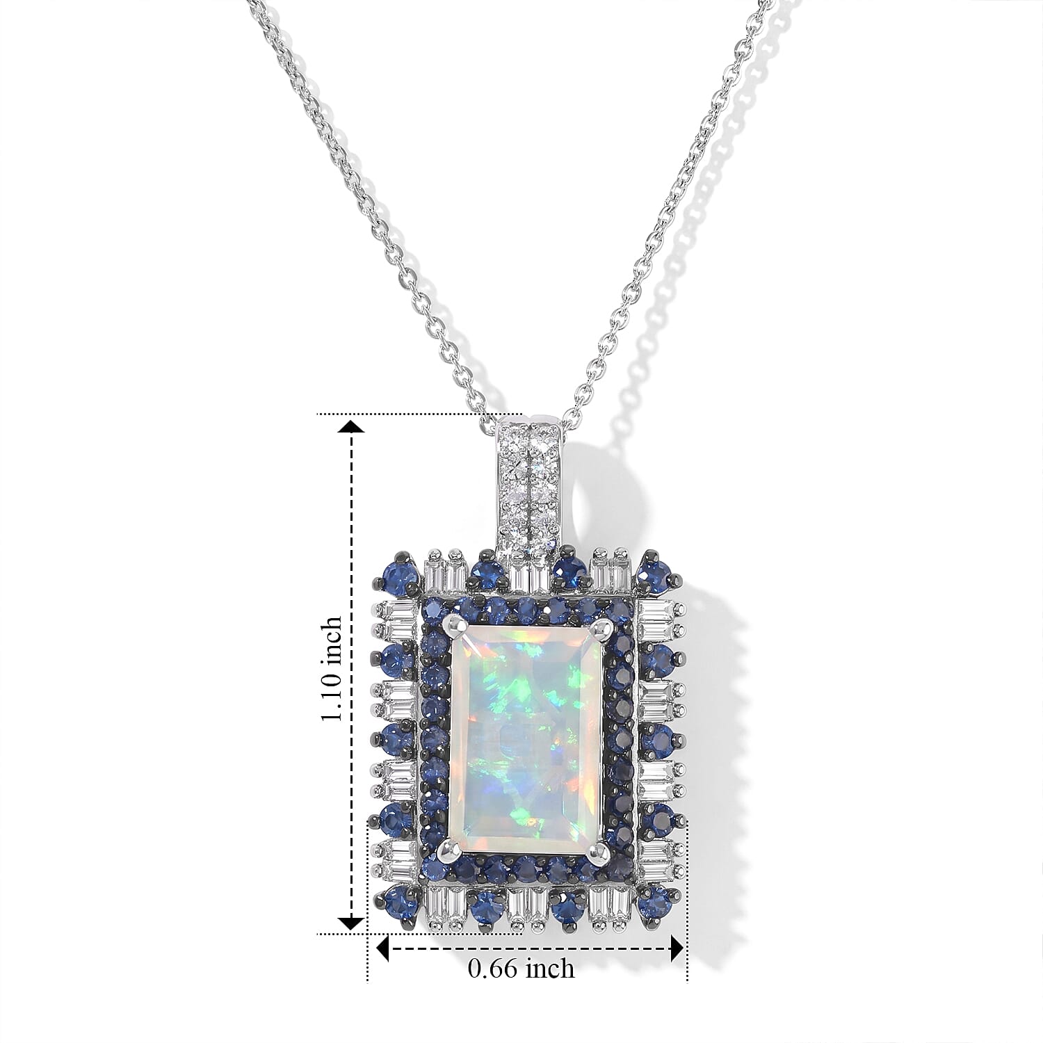 D'Joy Premium Ethiopian Welo Opal and Multi Gemstone 3.75 ctw Pendant Necklace in Rhodium Over Sterling Silver 20 Inches