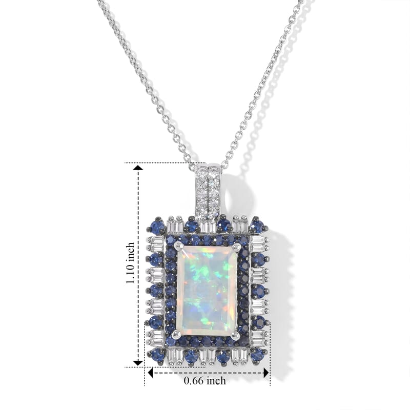 D'Joy Premium Ethiopian Welo Opal and Multi Gemstone 3.75 ctw Pendant Necklace in Rhodium Over Sterling Silver 20 Inches