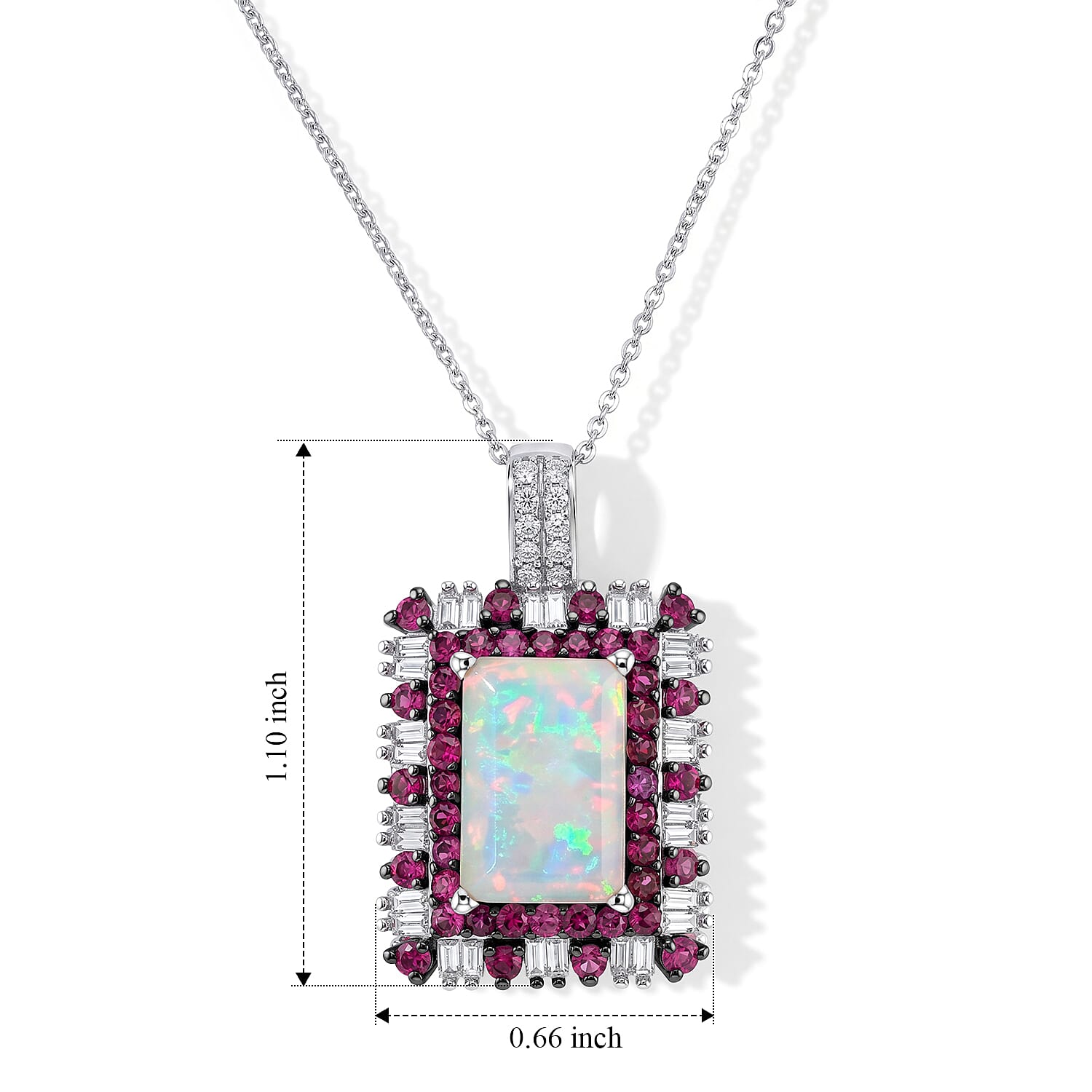 D'Joy Premium Ethiopian Welo Opal and Multi Gemstone 3.80 ctw Pendant Necklace in Rhodium Over Sterling Silver 20 Inches