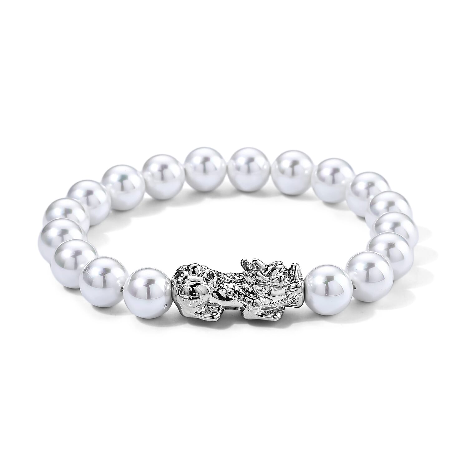 White Shell Pearl Bracelet (7-7.5In) and Earrings in Silvertone