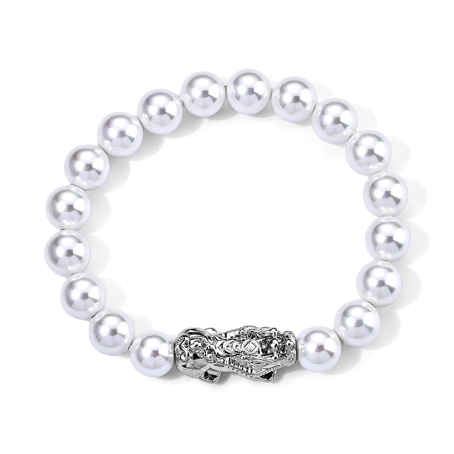 White Shell Pearl Bracelet (7-7.5In) and Earrings in Silvertone