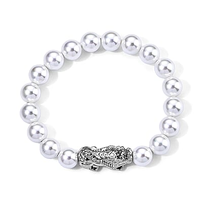 White Shell Pearl Bracelet (7-7.5In) and Earrings in Silvertone