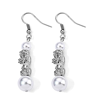 White Shell Pearl Bracelet (7-7.5In) and Earrings in Silvertone