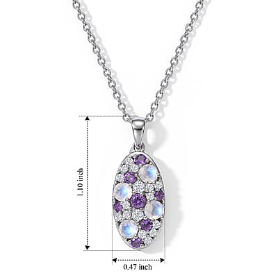 EverTrue Rainbow Moonstone and Multi Gemstone 1.90 ctw Pendant in Platinum Bond with Stainless Steel Necklace (20 Inches)