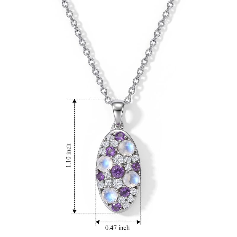 EverTrue Rainbow Moonstone and Multi Gemstone 1.90 ctw Mystic Moonfall Pendant in Platinum Bond with Stainless Steel Necklace (20 Inches)