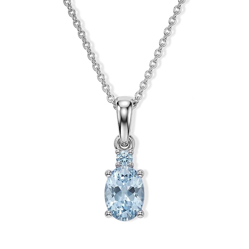 D'Joy Santa Maria Aquamarine and Lab Grown Blue Diamond (IR) SI 0.70 ctw Pendant Necklace in Rhodium Over Sterling Silver 20 Inches