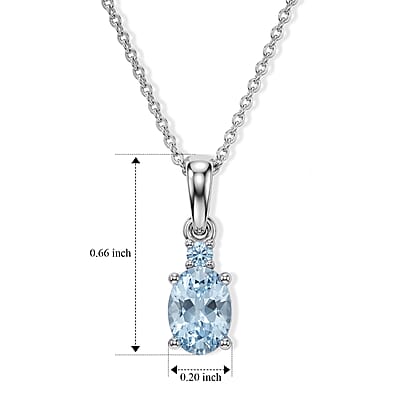D'Joy Santa Maria Aquamarine and Lab Grown Blue Diamond (IR) SI 0.70 ctw Pendant Necklace in Rhodium Over Sterling Silver 20 Inches