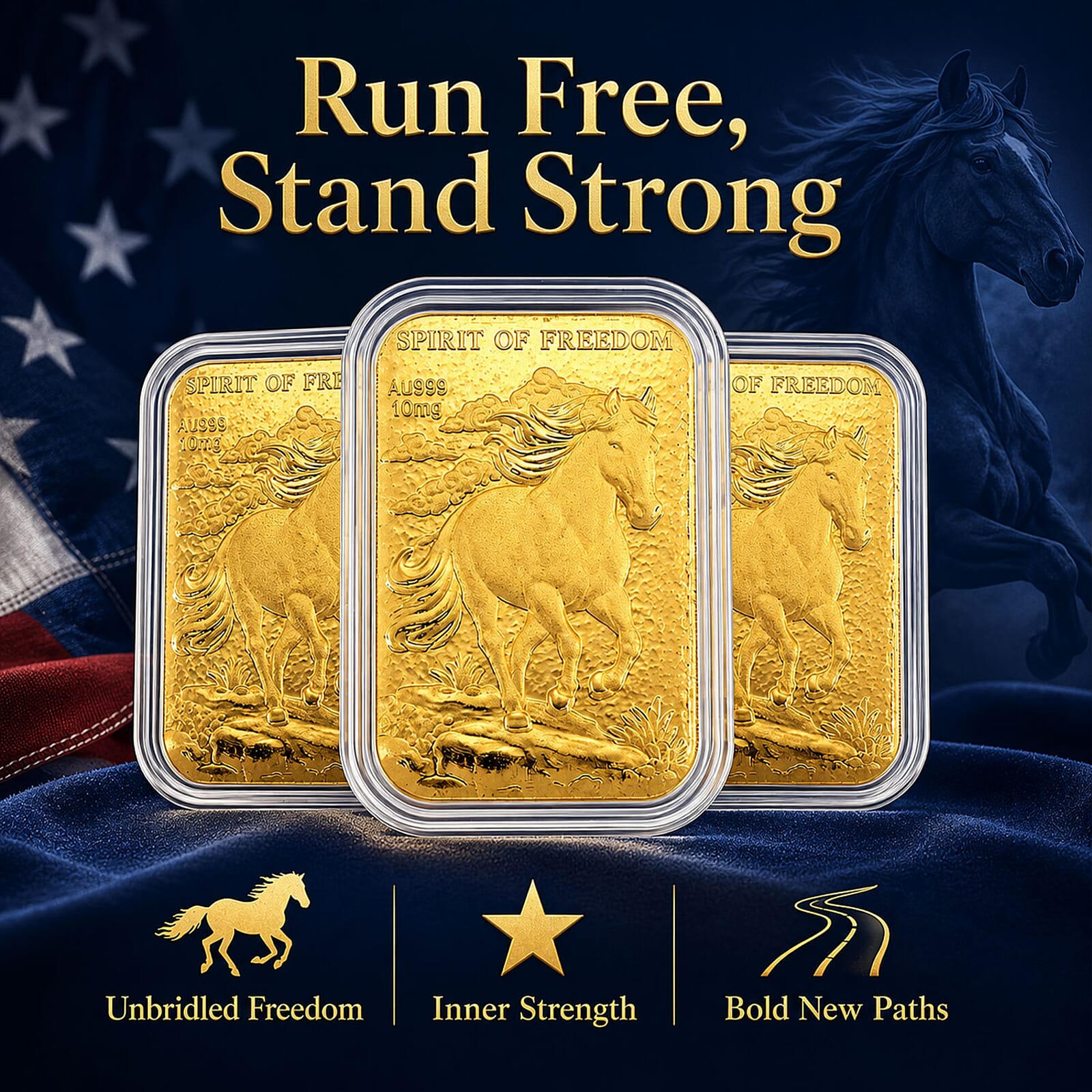 Set of 3 - Spirit of Freedom Untamed Spirit, Captured Mid-Gallop.