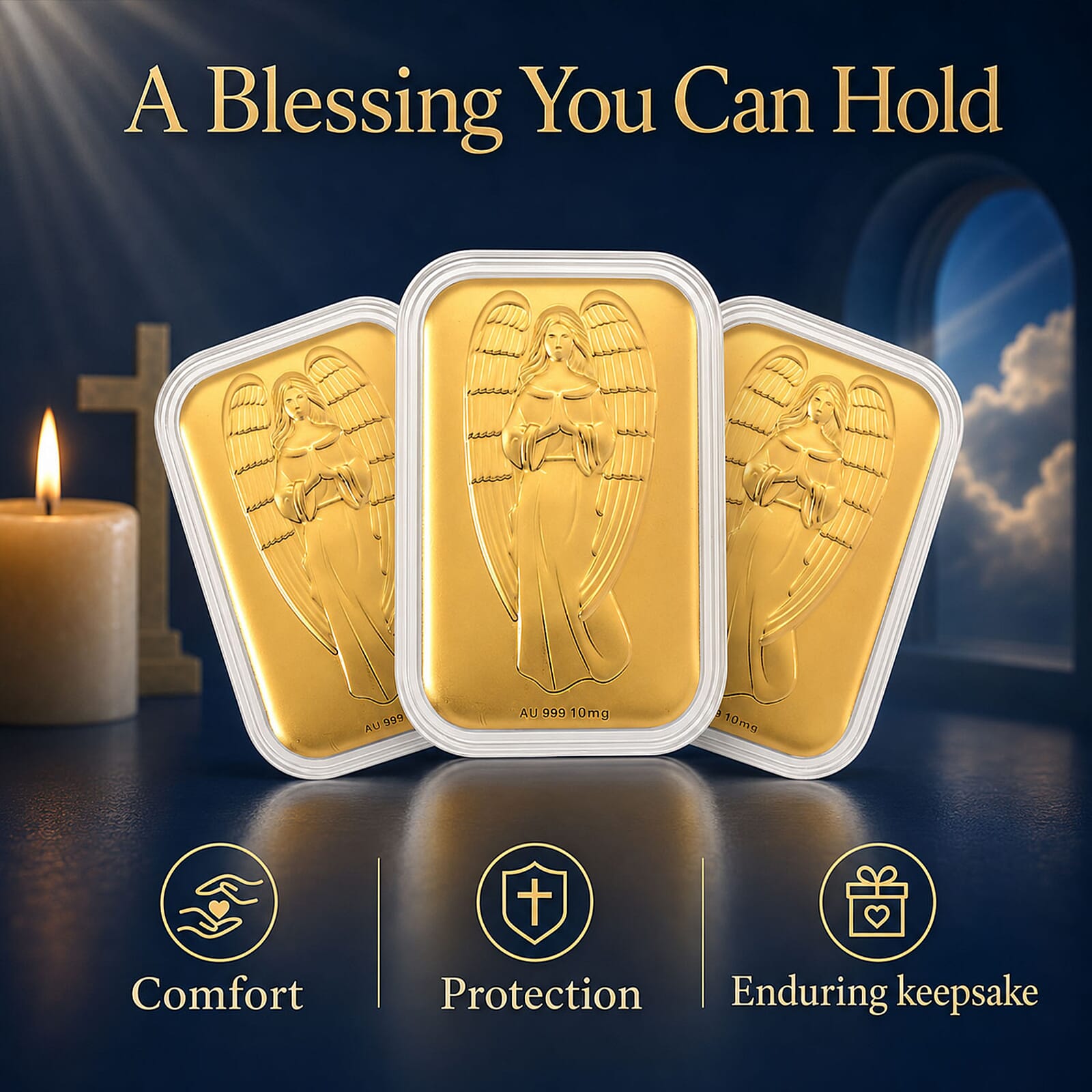 Set of 3 - Angel Blessings Heaven's Whisper, Captured in 24K Gold