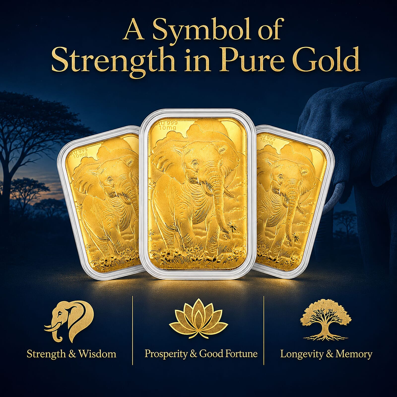Set of 3 - Royal Elephant Wisdom That Walks Beside Good Fortune