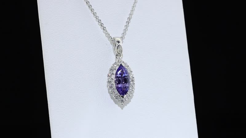 Certified & Appraised D''Joy Premium Tanzanite, Moissanite Pendant Necklace (18 Inches) in Rhodium Over Sterling Silver 1.30 ctw
