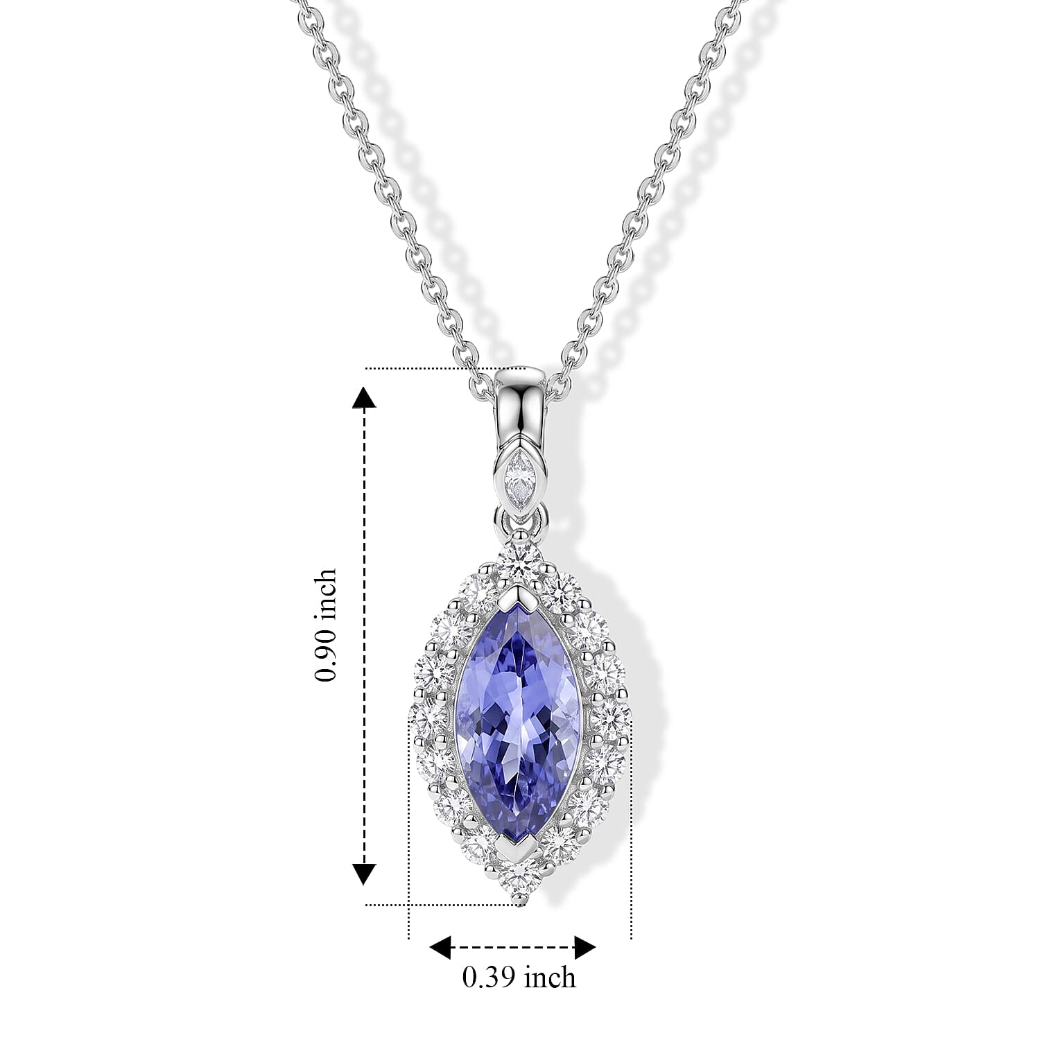 Certified & Appraised D'Joy Premium Tanzanite and Moissanite 1.30 ctw Pendant Necklace in Rhodium Over Sterling Silver 18 Inches
