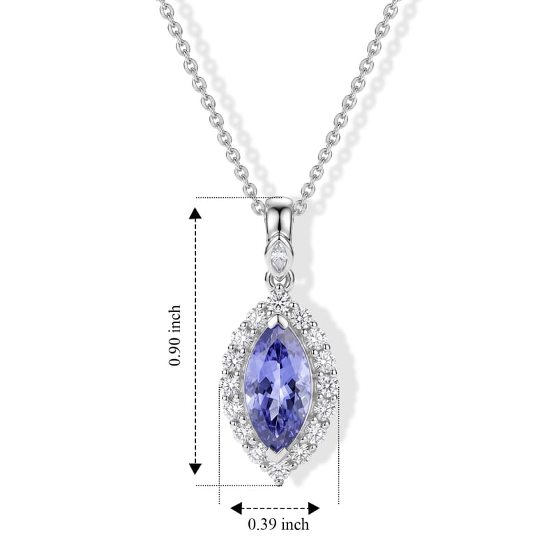 Certified & Appraised D'Joy Premium Tanzanite and Moissanite 1.30 ctw Pendant Necklace in Rhodium Over Sterling Silver 18 Inches