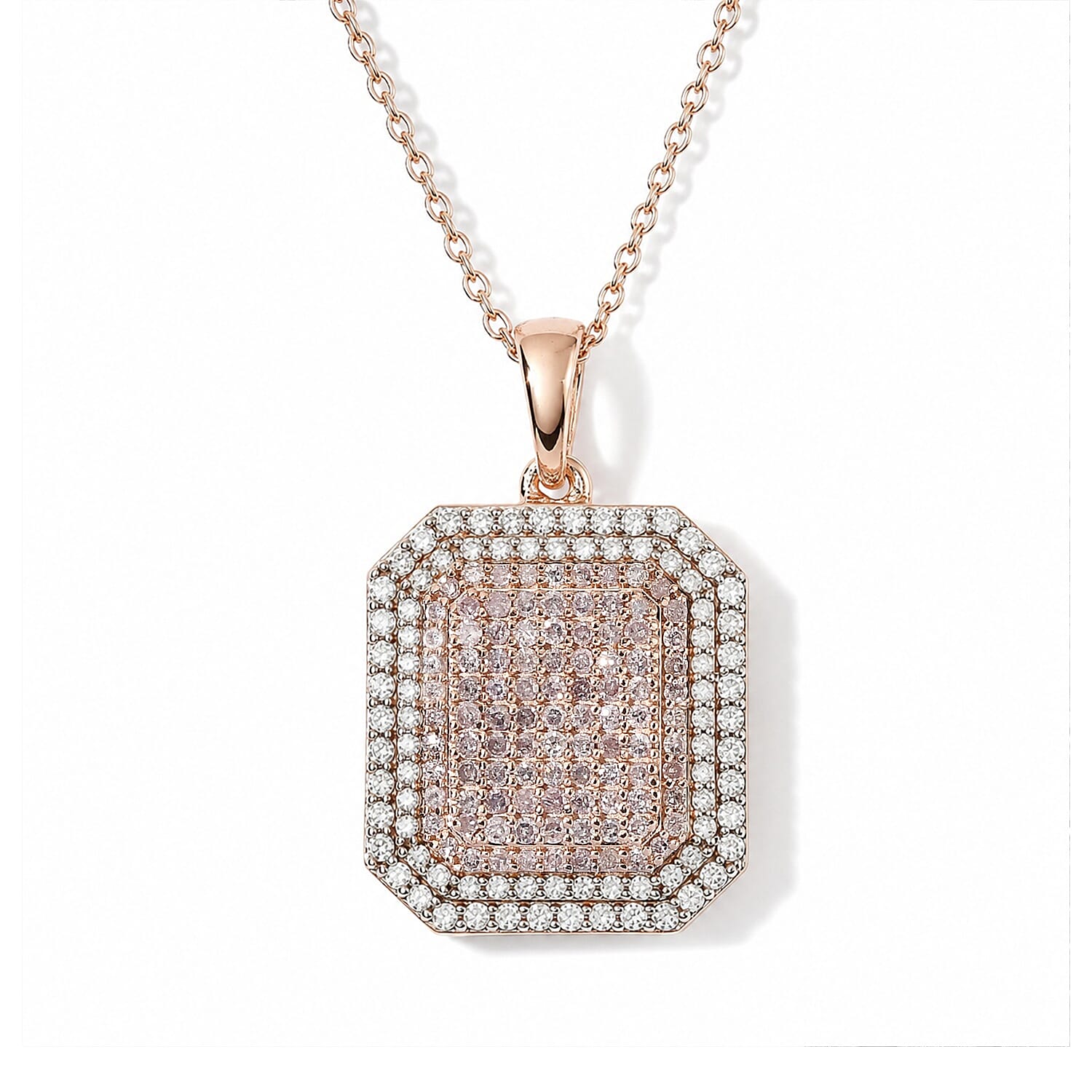 D'Joy Natural Pink and White Diamond 0.90 ctw Pendant Necklace (20 inches) in 18K Vermeil Rose Gold Over Sterling Silver