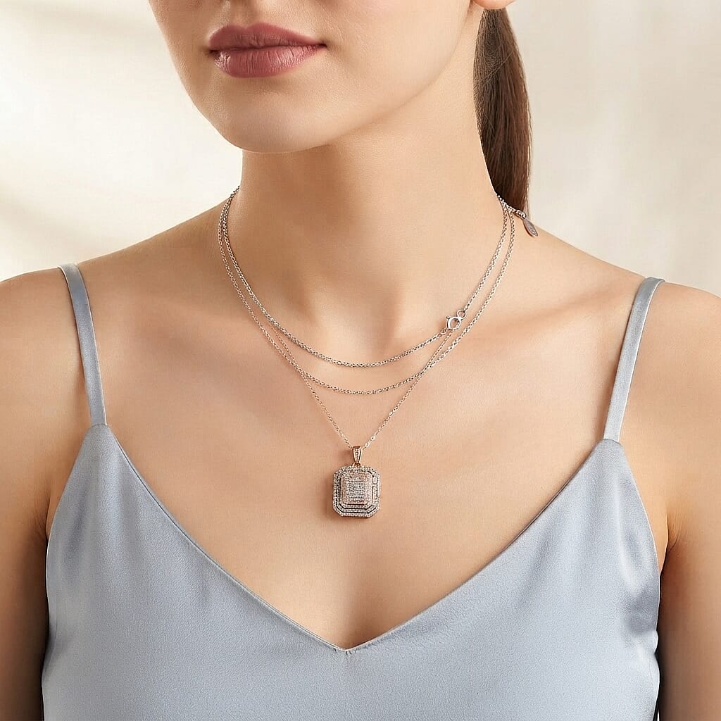 D'Joy Natural Pink and White Diamond 1.00 ctw Blush Royale Pendant Necklace (20 inches) in 18K Vermeil Rose Gold Over Sterling Silver