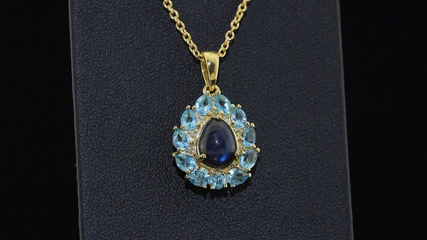 EverTrue AAA Malagasy Labradorite, Multi Gemstone Aurora Petals Pendant in 18K YG Plated with ION Plated YG Stainless Steel Necklace (20 Inches) 3.85 ctwPendant and  Chain Set..