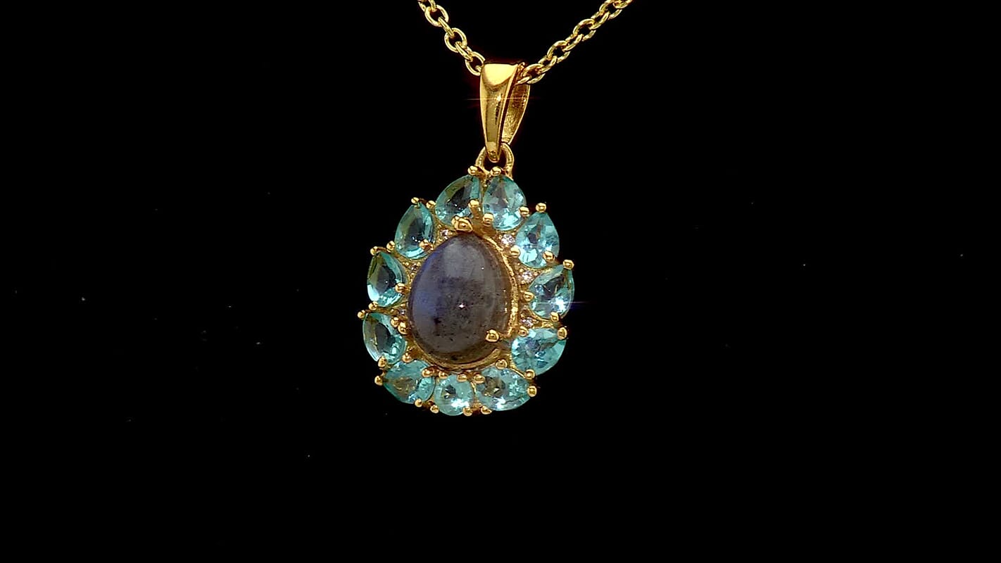 EverTrue AAA Malagasy Labradorite, Multi Gemstone Aurora Petals Pendant in 18K YG Plated with ION Plated YG Stainless Steel Necklace (20 Inches) 3.85 ctwPendant and  Chain Set..