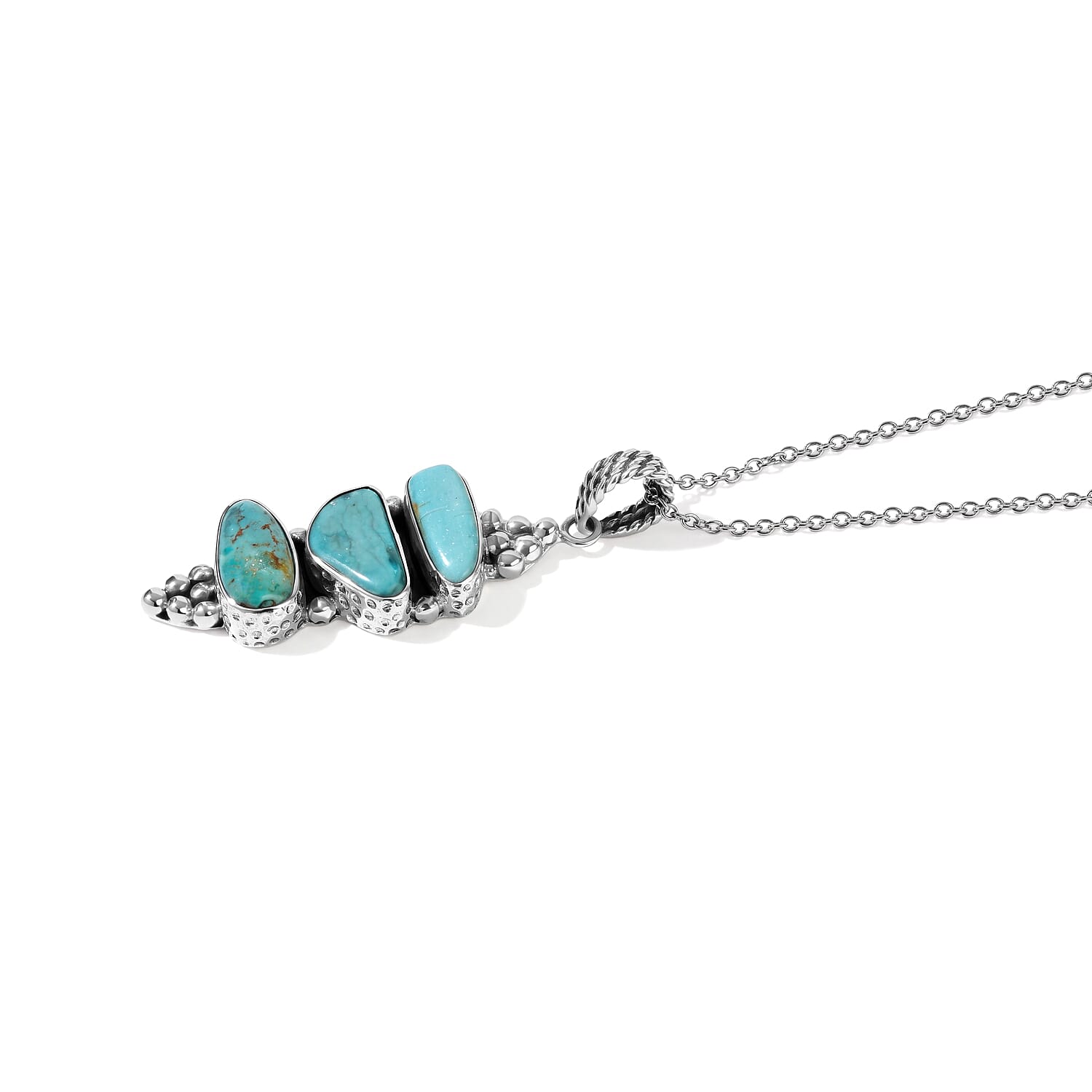 D'Joy Artisan Crafted Royal Hubei Blue Turquoise 11.60 ctw Southwest Style Pendant in Sterling Silver with Stainless Steel Necklace 20 Inches