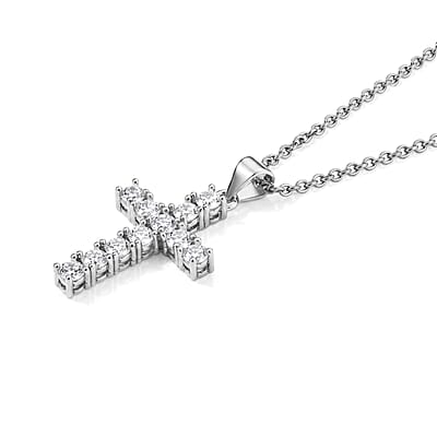EverTrue Moissanite 1.10 ctw Cross Pendant in Platinum Bond with Stainless Steel Necklace (20 Inches)