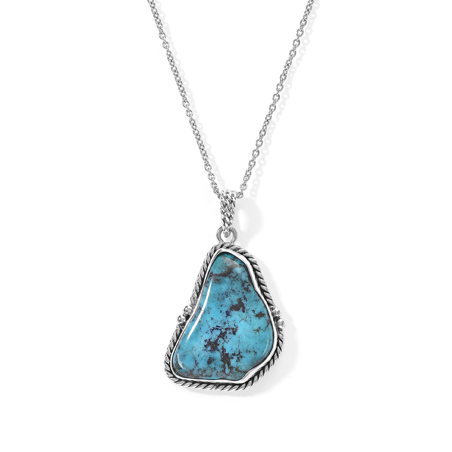 D'Joy Blue Turquoise 28.60 ctw Pendant in Sterling Silver with Stainless Steel Necklace 20 Inches