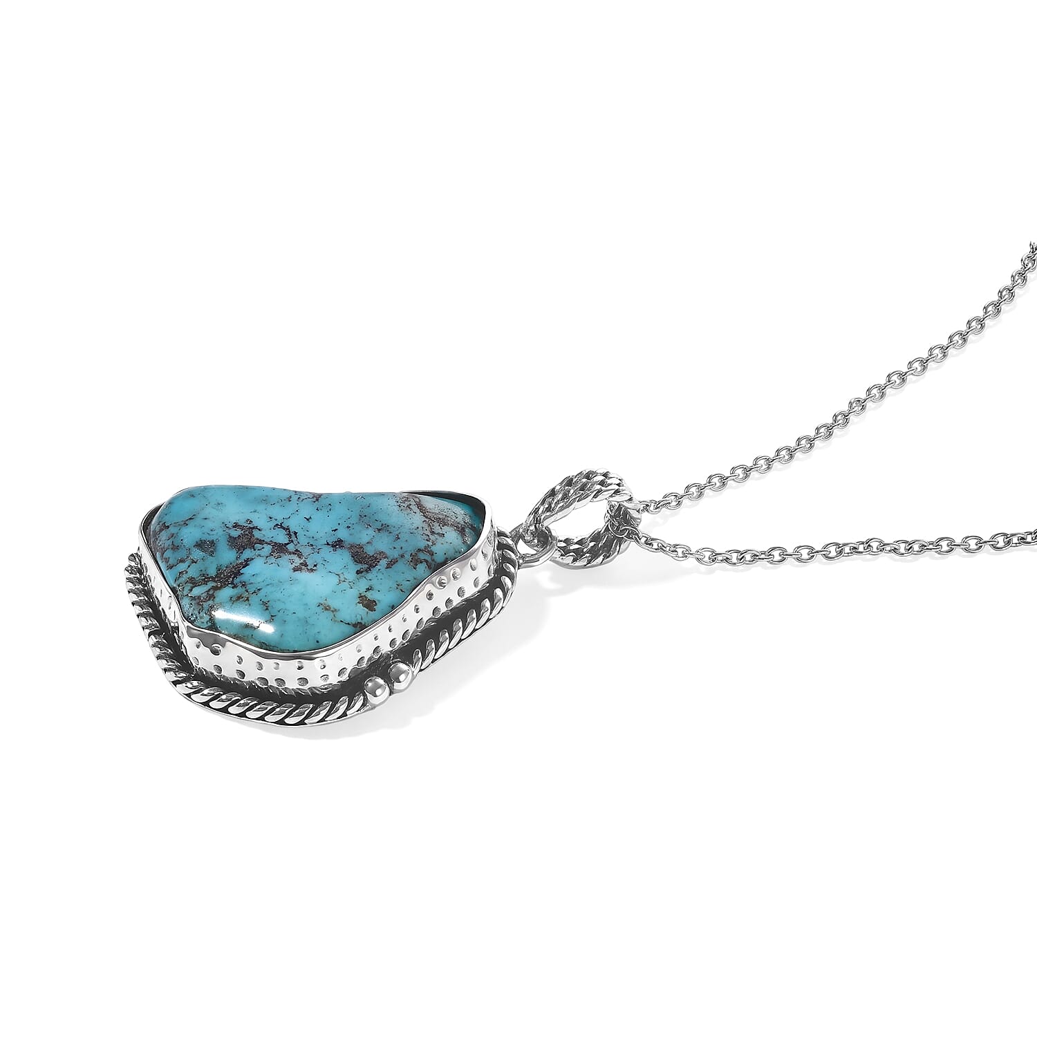 D'Joy Blue Turquoise 28.60 ctw Pendant in Sterling Silver with Stainless Steel Necklace 20 Inches