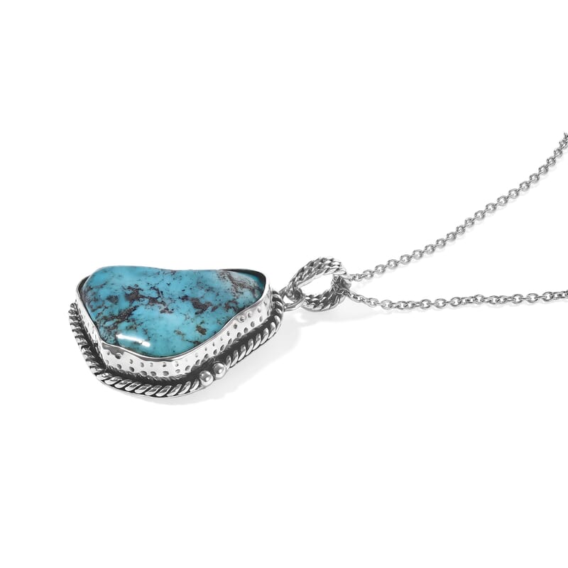 D'Joy Blue Turquoise 28.60 ctw Pendant in Sterling Silver with Stainless Steel Necklace 20 Inches