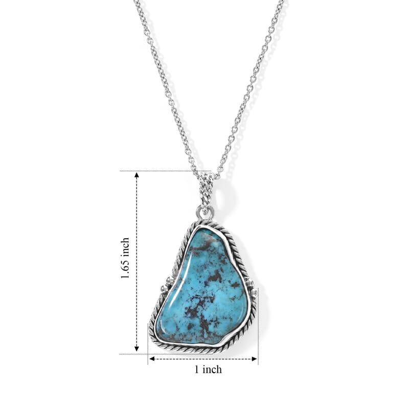 D'Joy Blue Turquoise 28.60 ctw Pendant in Sterling Silver with Stainless Steel Necklace 20 Inches