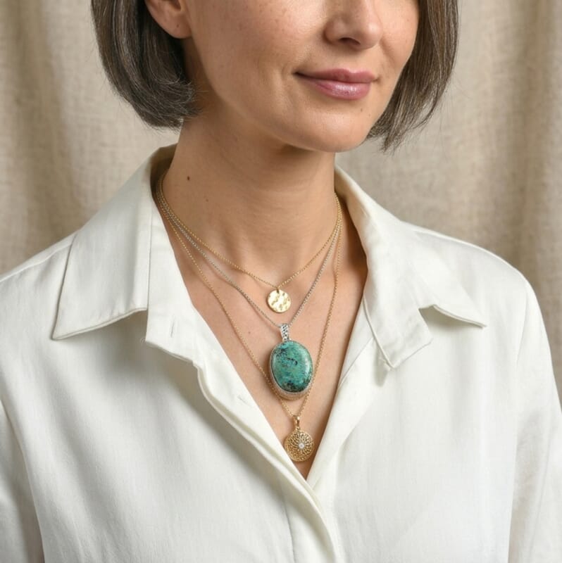 D'Joy Blue Turquoise 84.10 ctw Pendant in Sterling Silver with Stainless Steel Necklace 20 Inches
