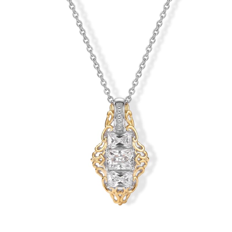 EverTrue Simulated Diamond Pendant in 18K YG Plated and Platinum Bond with Stainless Steel Necklace 20 Inches